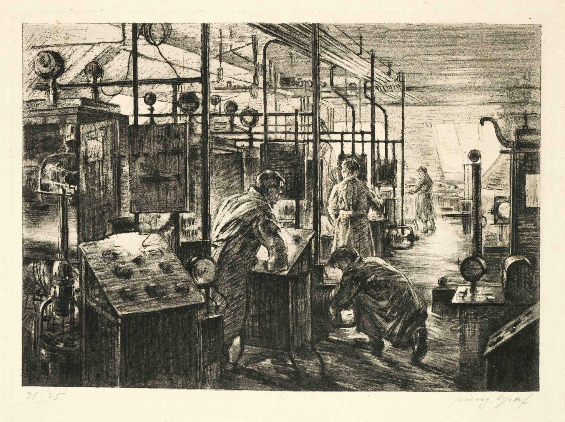 Franz Graf (1880-1950), series of 8 industrial motifs, including female workers in large - Image 4 of 4