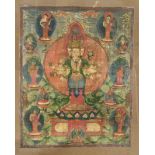 Thangka, Tibet, 19th century, polychrome tempera painting on textile, rubbed, framed behind glass,