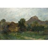 Félix Dominique de Vuillefroy (1841-1916), French painter, Landscape with cattle and shepherd, oil