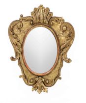 Baroque wall mirror, probably Italian, 18th century, carved, painted and gilded wood, 67 x 50 cm