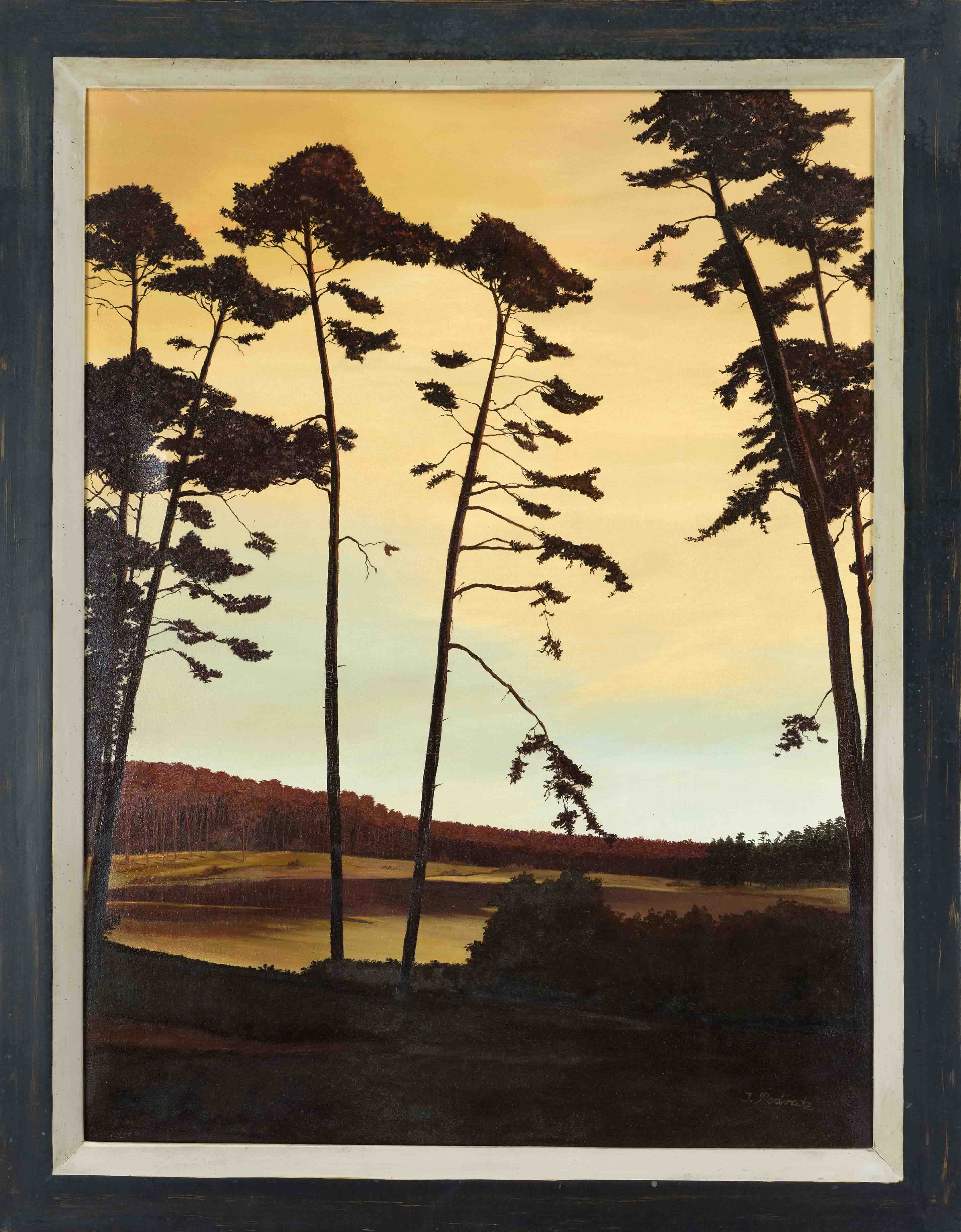 J. Podratz, 2nd half 20th century, Märkischer Waldsee im Abendlicht, oil on canvas, signed lower