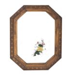Wall mirror around 1900, oak, faceted mirror with floral cut, 95 x 70 cm