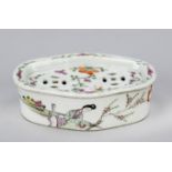 Container for crickets, China Republic period. Famille Rose decoration with woman in a garden. The