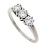 Brilliant ring WG 585/000 with 3 brilliant-cut diamonds, 0.33 ct, 0.31 ct, 0.30 ct, total 0.94 ct