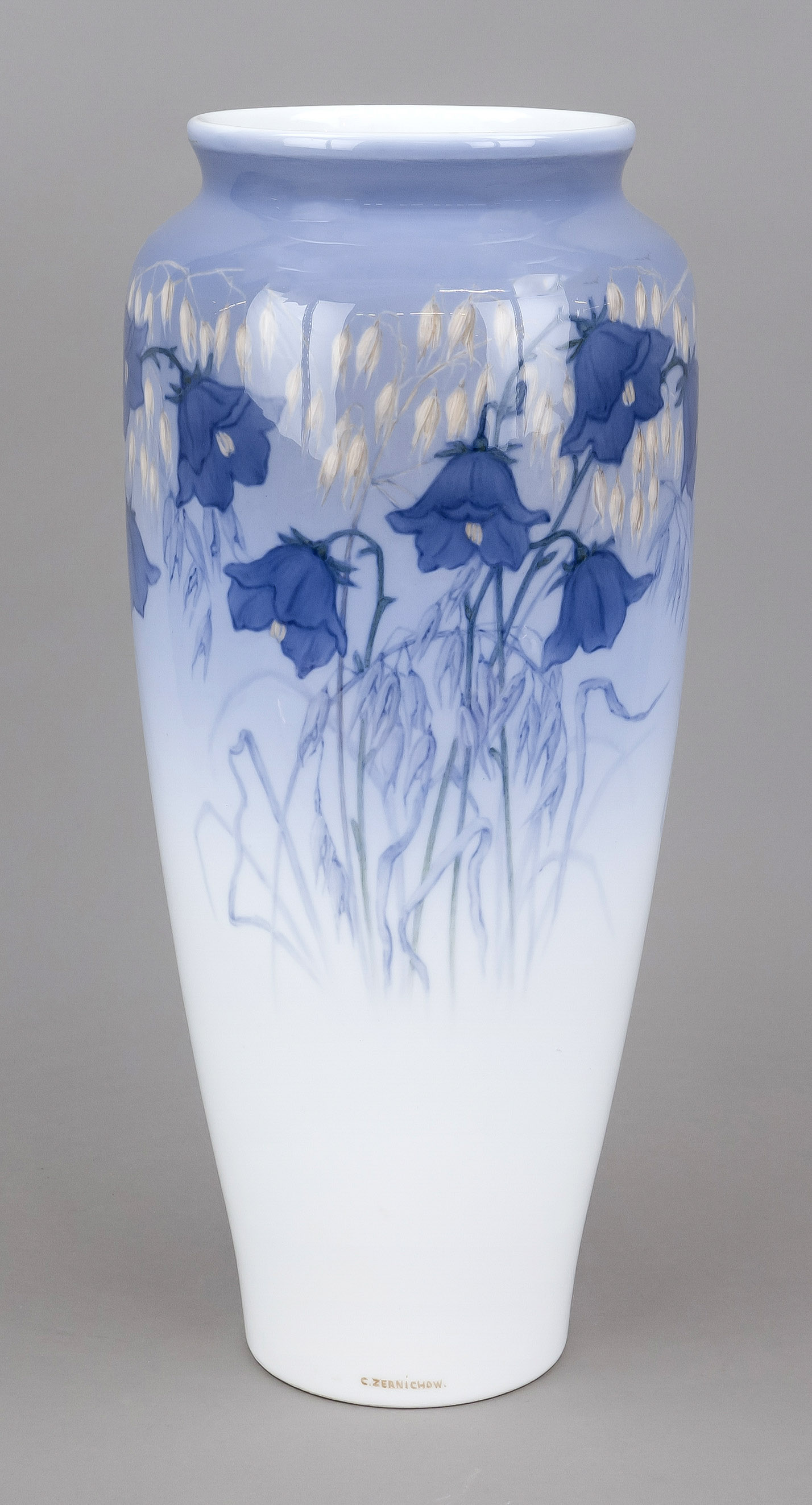 Large Art Nouveau vase, Royal Copenhagen, Denmark, mark before 1923, signed C. Zernichow, Cathrine