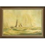 John Korver (1910-1988), Indonesian-American artist, seascape with tall ships, oil on canvas, signed