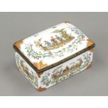 Lidded box in the style of 18th century KPM Berlin, unmarked, rectangular form with hinged, slightly