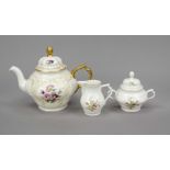 Tea set, 3-piece, Rosenthal, 20th century, Sanssouci shape, beige with ornamental gilding,