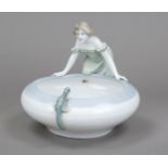 Figural Art Nouveau bowl, Metzler & Ortloff, Ilmenau, mark 1887-1972, girl bending at the edge of