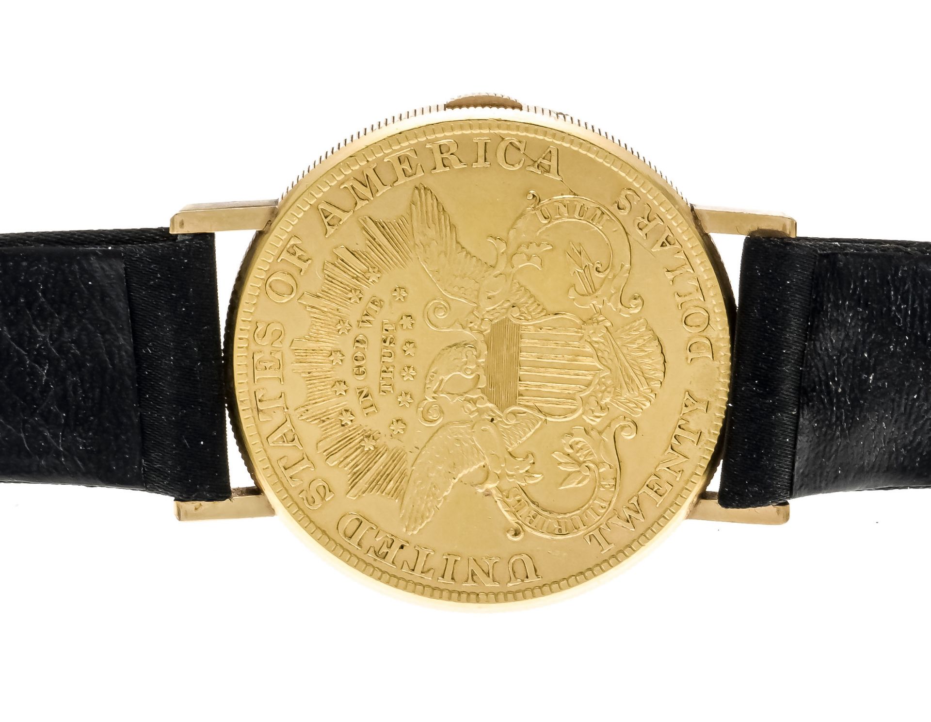 Schoche't men's wristwatch, in a jump cover case of a 20 dollar coin, circa 1980, the case in 750/ - Image 3 of 3