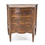 Classicist-style chest of drawers, 19th century, oak, 3-tier body with curved sides, carvings