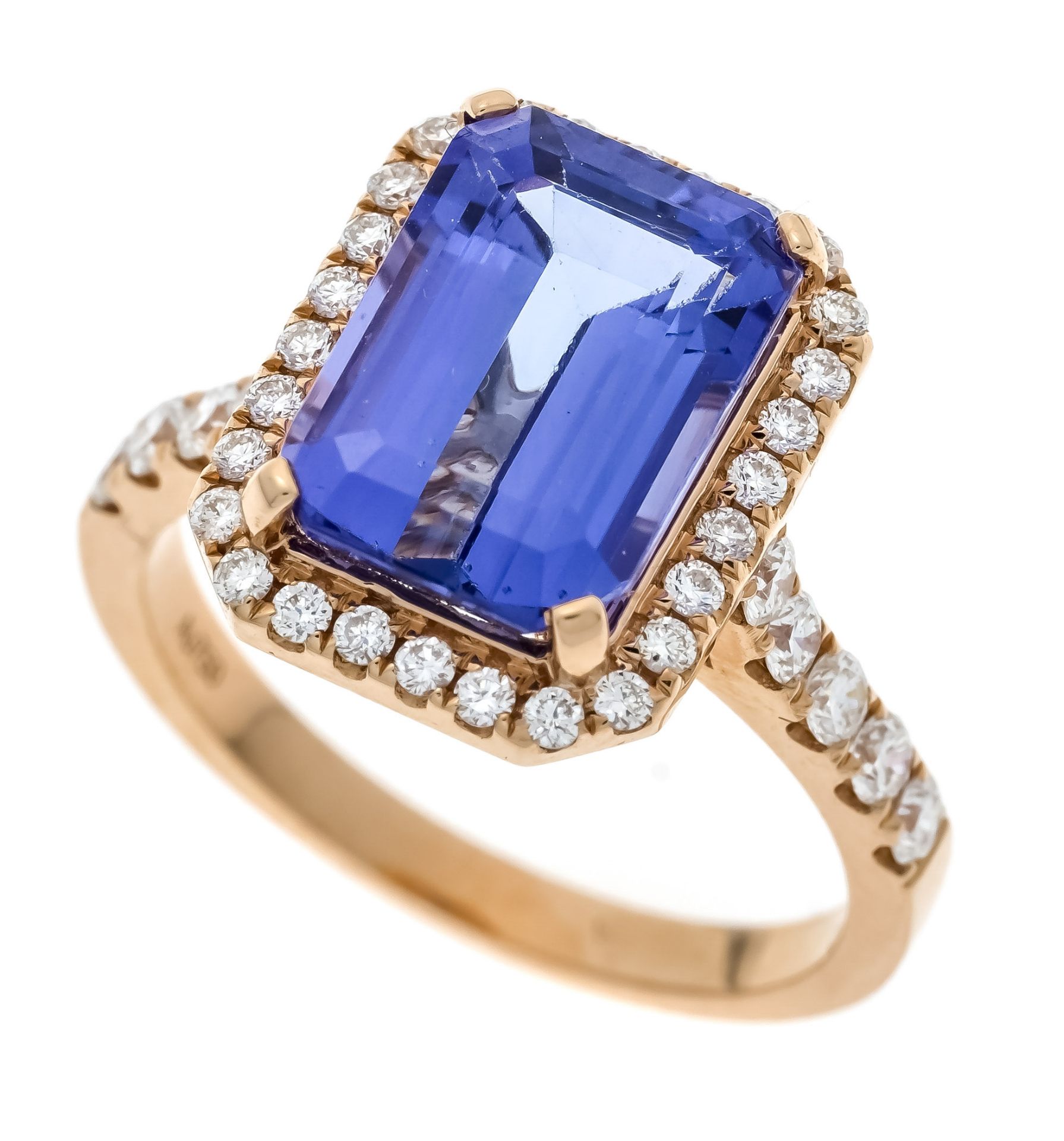 Tanzanite brilliant-cut diamond ring RG 750/000 with an emerald-cut faceted tanzanite 5.06 ct bright