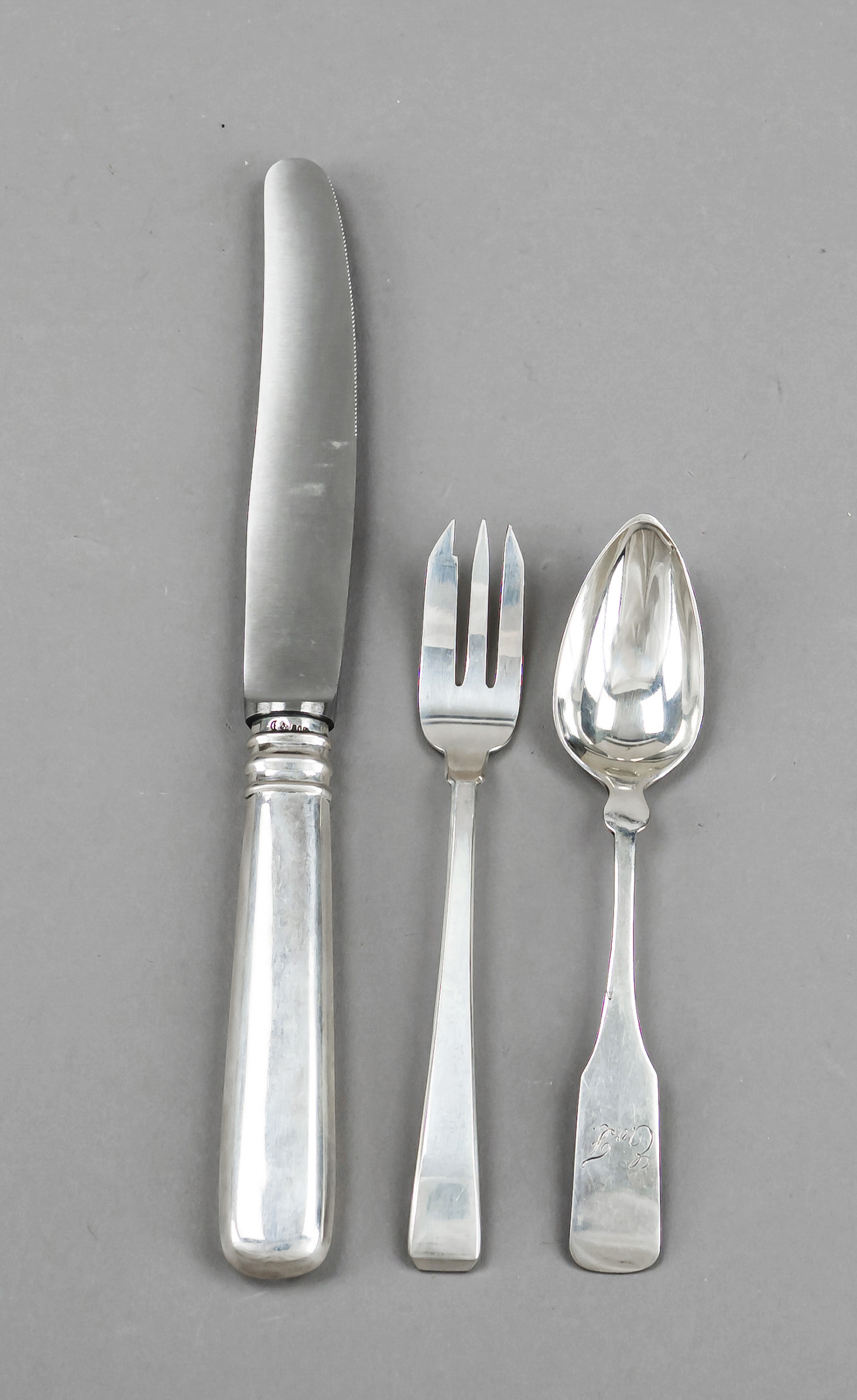 18 pieces Cutlery, German, 19th/20th century, various makers, silver 12 solder (750/000) resp. 800/