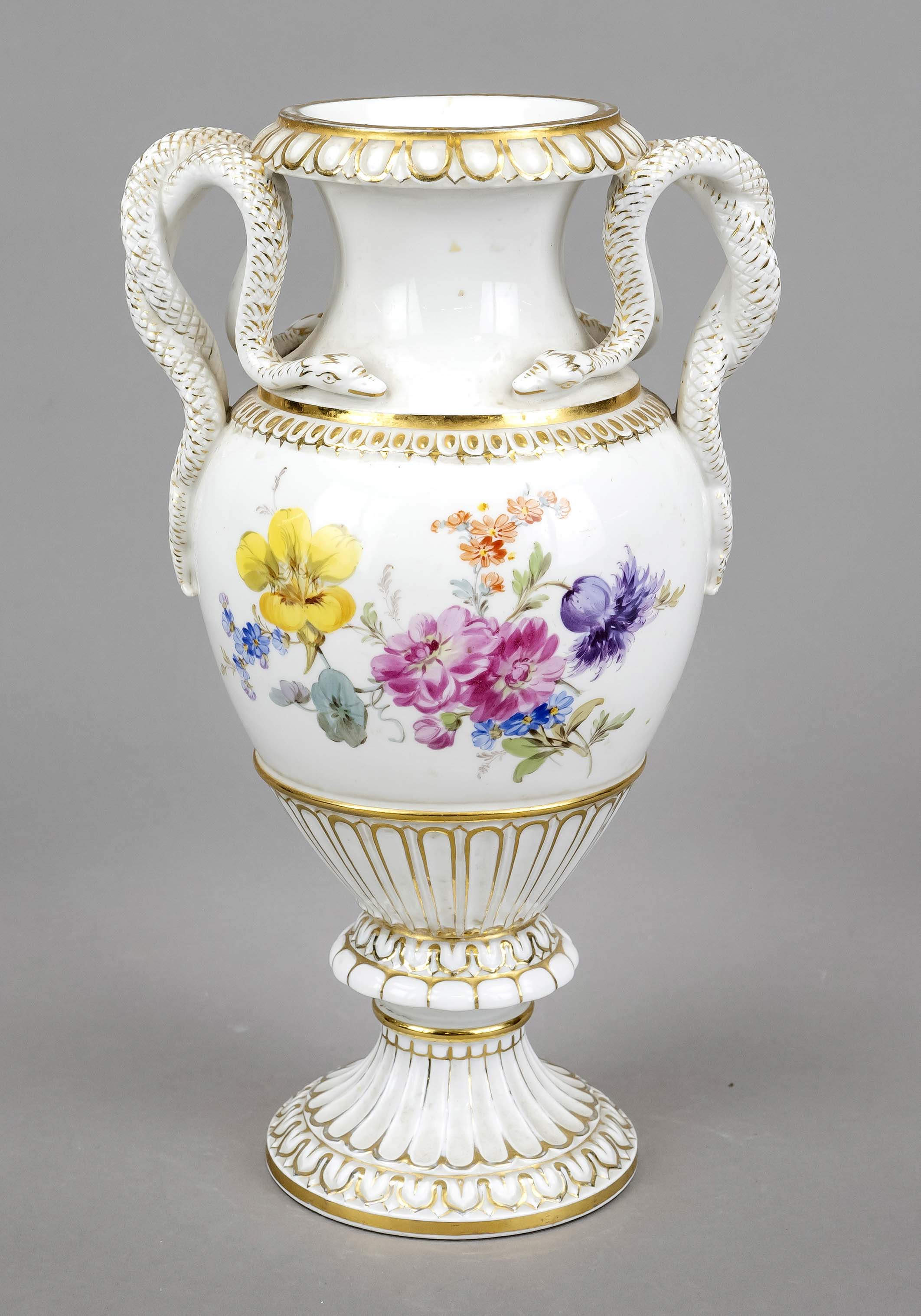 Snake-handled vase, Meissen, mark 1850-1924, 1st choice, amphora form with side handles in the shape - Image 2 of 2