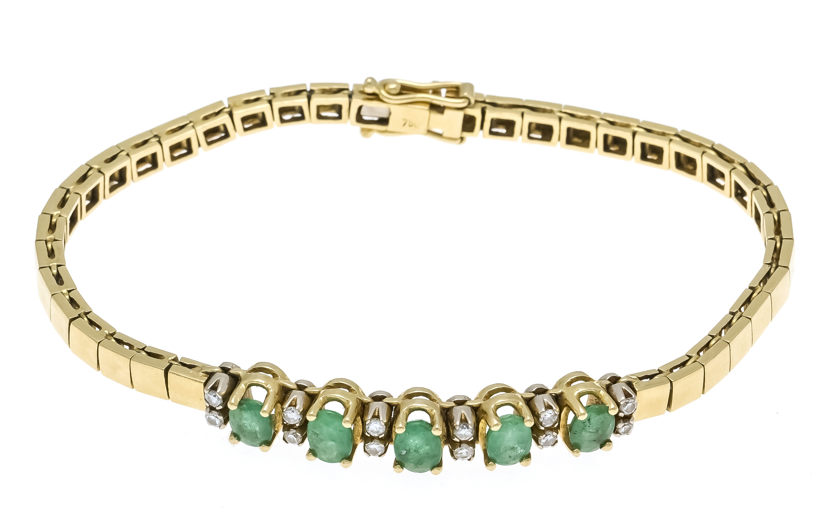 Emerald-brilliant bracelet GG/WG 750/000 with 5 oval faceted emeralds, total 1.86 ct green,
