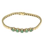 Emerald-brilliant bracelet GG/WG 750/000 with 5 oval faceted emeralds, total 1.86 ct green,