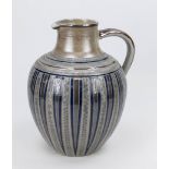 Westerwald jug with handle, 19th century, gray stoneware with salt glaze, geometric incised