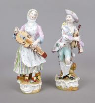 Musical couple, w. England, 20th century, Meissen imitation mark, lute player and bagpiper, standing