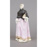 Donna Martina, Nymphenburg, 20th century, elegant lady with pink dress and black lace bodice holding