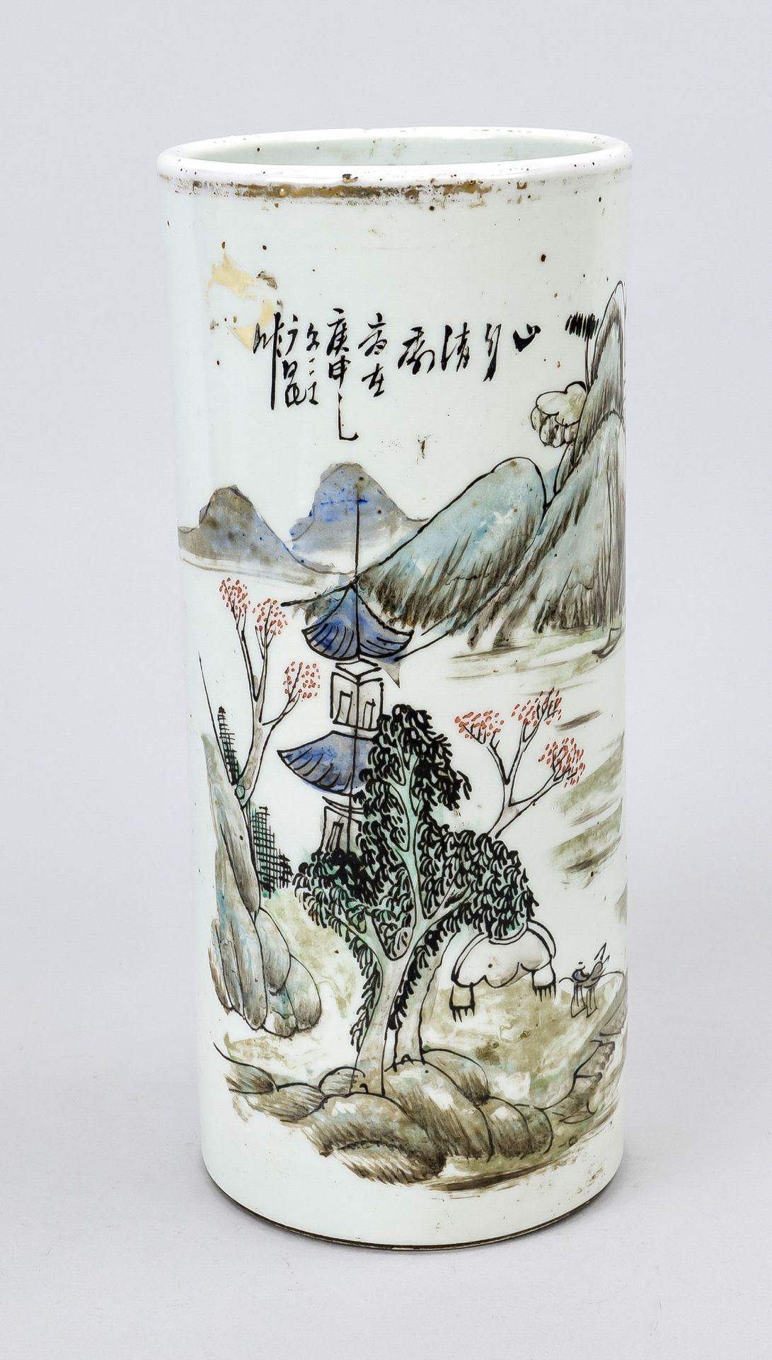 Vase with landscape decoration, China probably Republic period. The wall with a hairline crack (