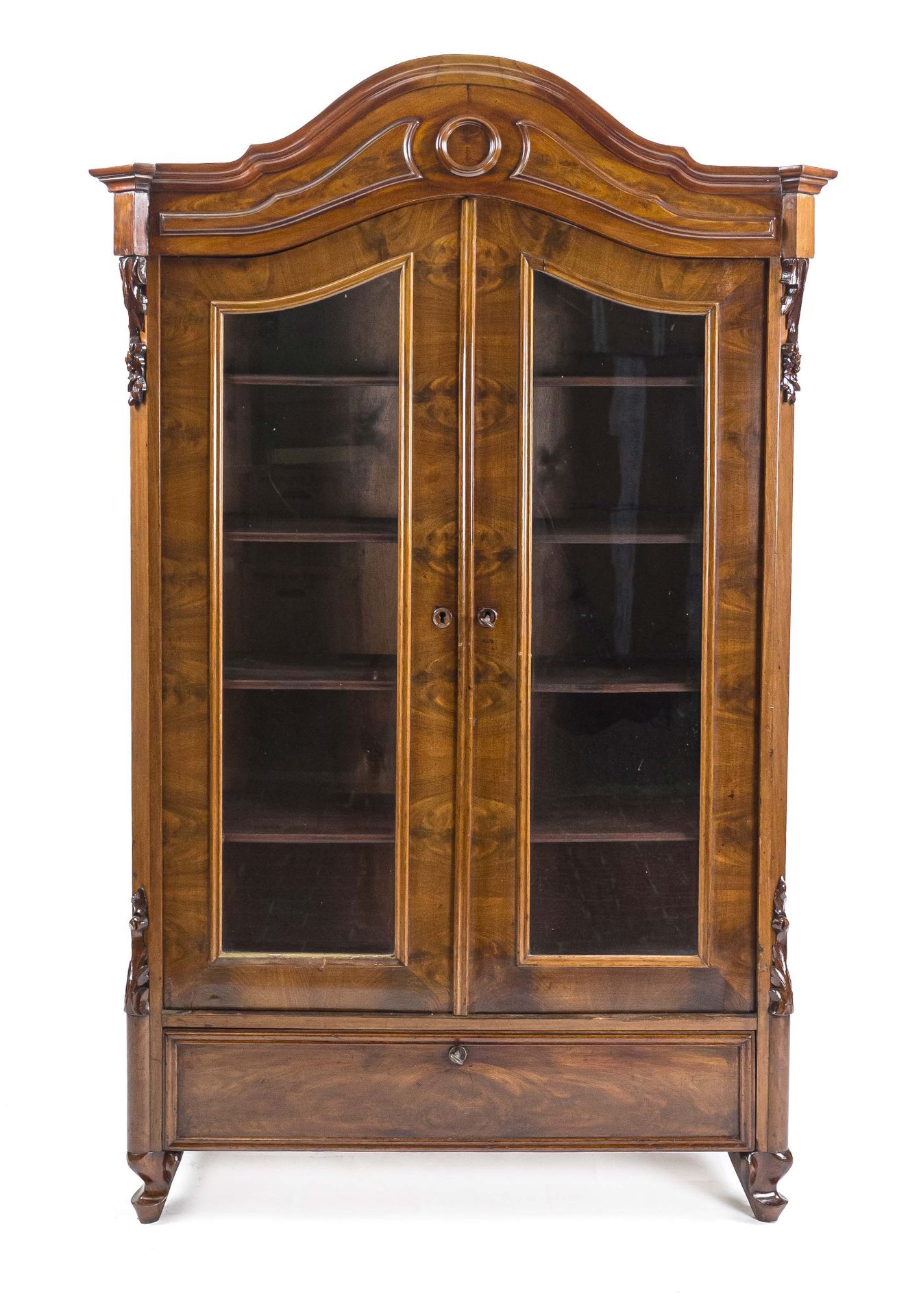 Louis-Philippe display cabinet, circa 1860, mahogany, 2 glazed doors, frame with drawer, 4 shelves