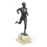 Bruno Zach (1891-1935), runner crossing the finish line, black-brown patinated bronze, signed ''