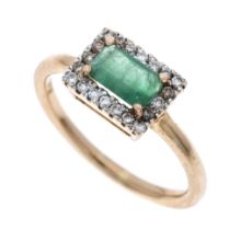 Emerald-brilliant ring RG/WG 750/000 with a faceted emerald 7 x 4 mm and 20 brilliant-cut