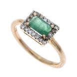 Emerald-brilliant ring RG/WG 750/000 with a faceted emerald 7 x 4 mm and 20 brilliant-cut