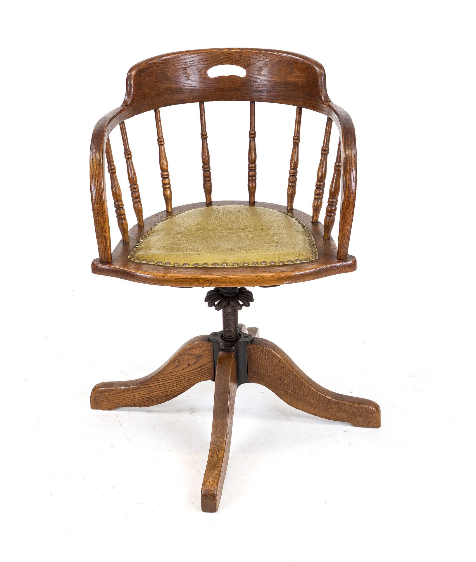 Desk chair, c. 1900, oak, swivel and height-adjustable, 84 x 54 x 47 cm