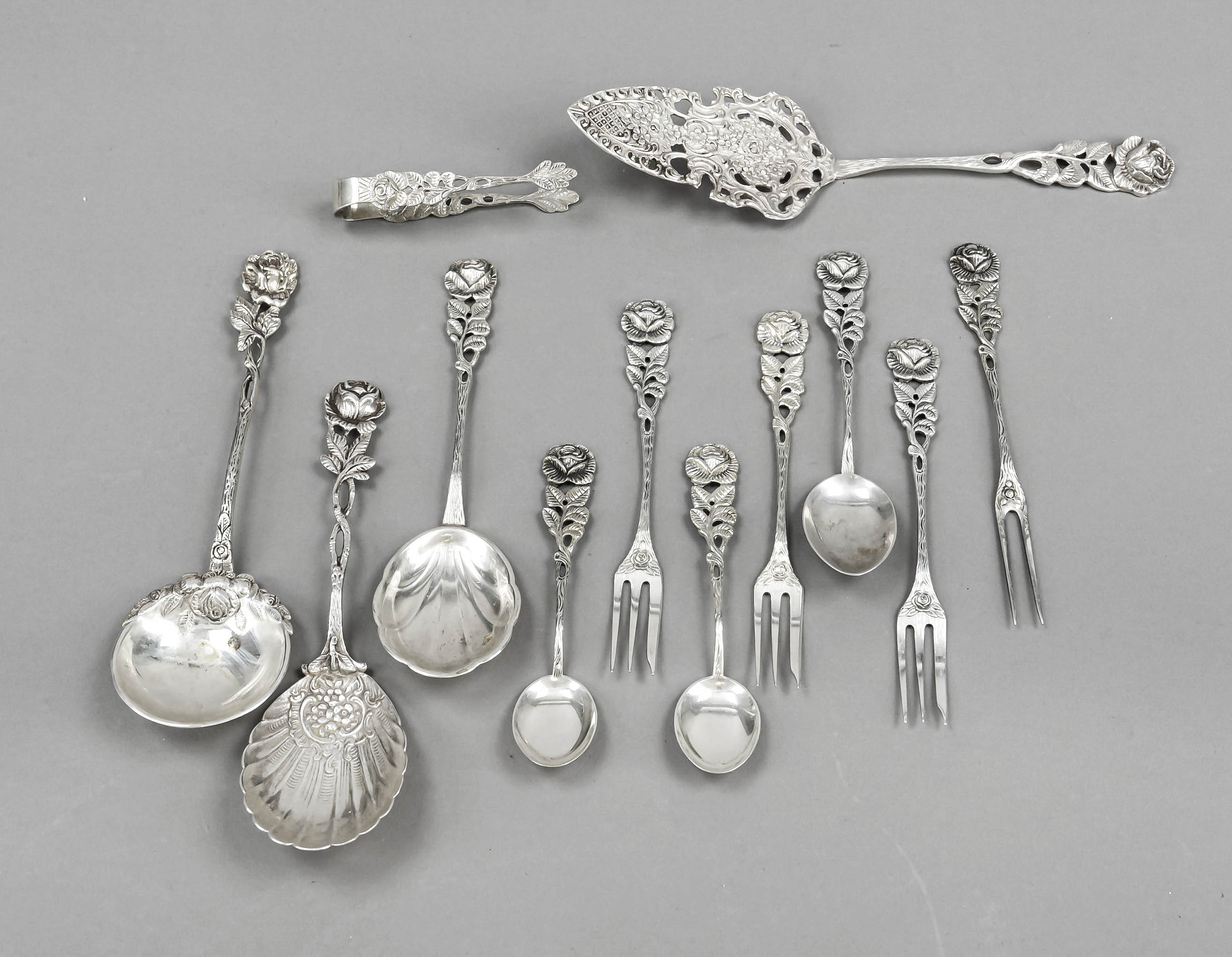 60 pieces cutlery, German, 20th century, various makers, silver 800/000, Hildesheimer Rose model,