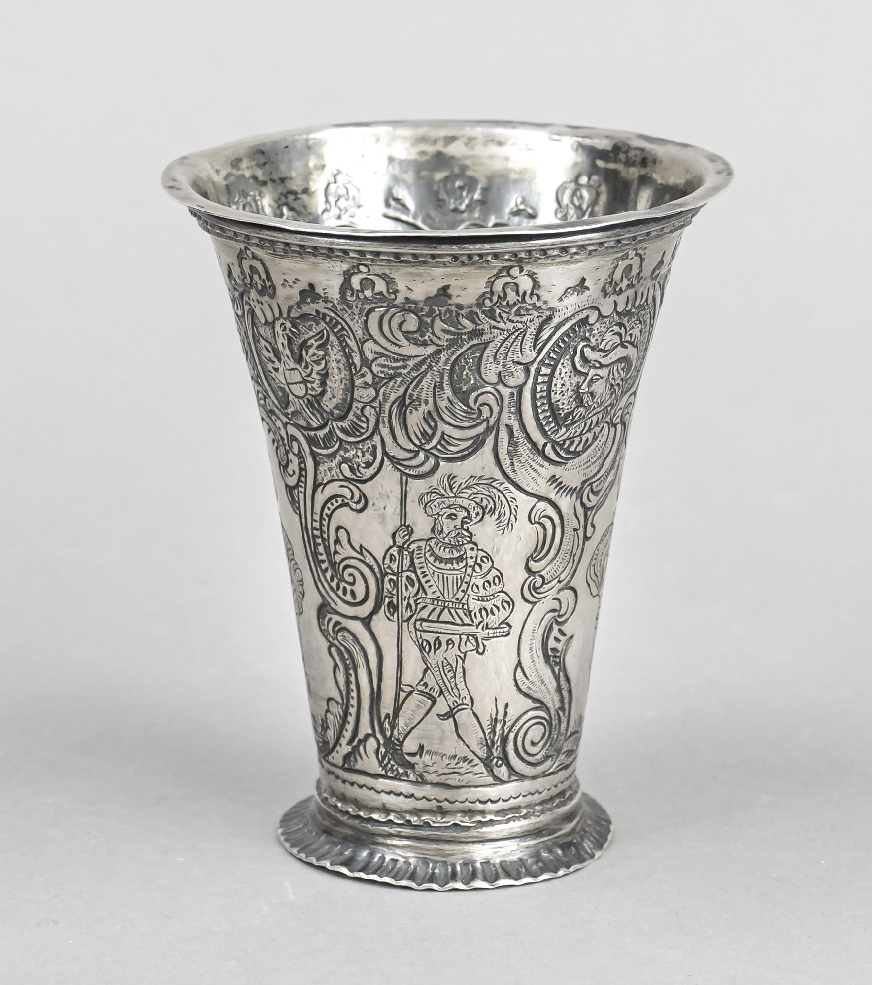 Beaker/vase, probably German, 18th century (?), Mainz (?), hallmarked silver, tremolier mark,