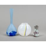 Three small vases, 1x Sweden, Kosta Boda, design Bertil Vallien, 1x France, J. Michel Paris, 1x