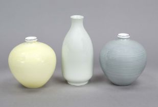 Three vases, KPM Berlin, 2x ball vase, marks 1943-57 (Selb), 1st choice, red imperial orb mark,