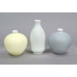 Three vases, KPM Berlin, 2x ball vase, marks 1943-57 (Selb), 1st choice, red imperial orb mark,