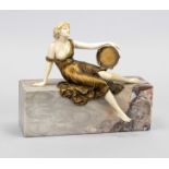 Ferdinand Preiss (1882-1943), reclining woman with tambourine and bare breast, patinated bronze