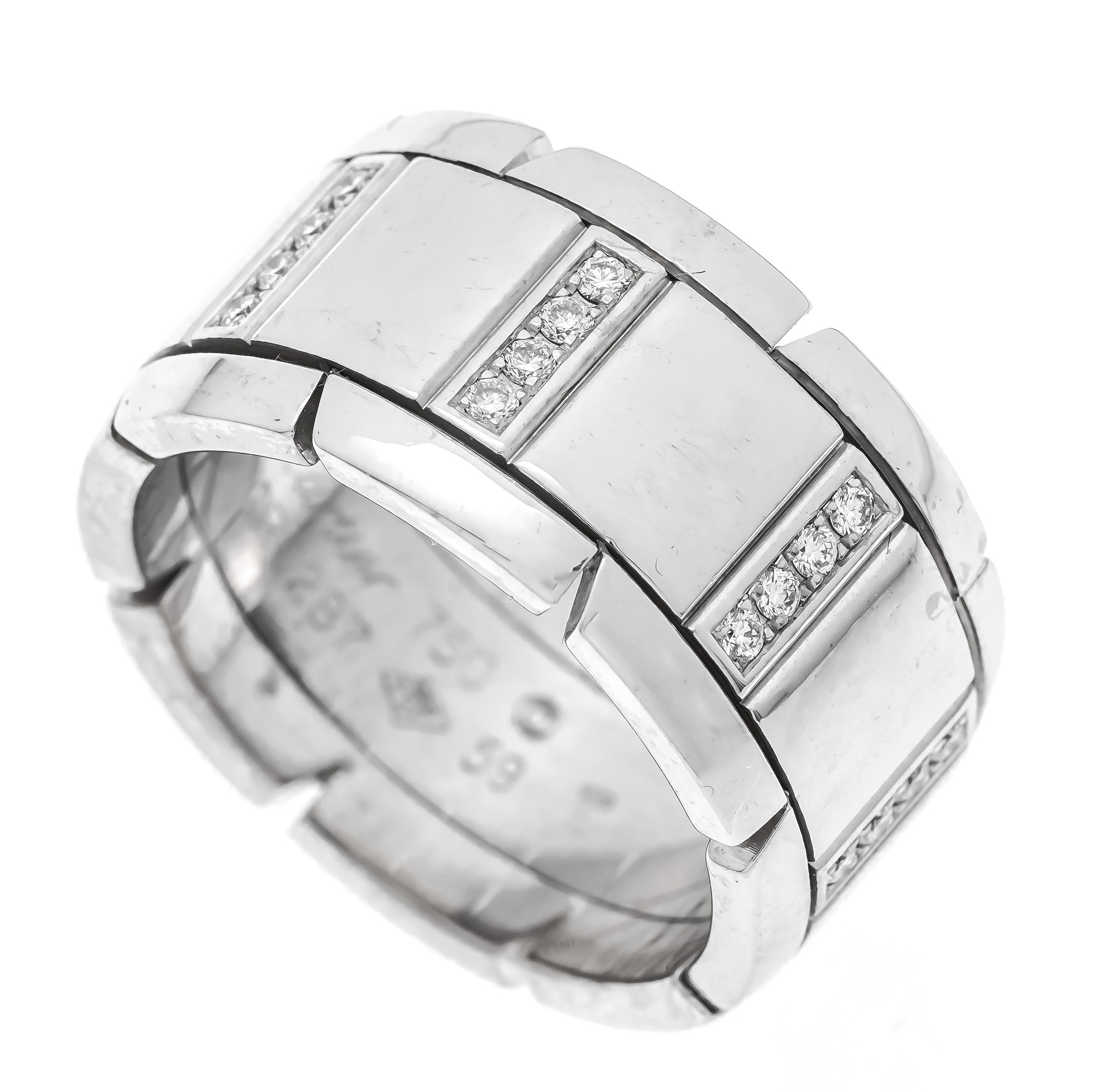 Tank Cartier ring WG 750/000 with 32 brilliant-cut diamonds, total 0.32 ct TW/VS, RG 58, Cartier