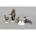 Five animal figurines, Rosenthal, Selb, 20th century, seal, designed by Fritz Diller, model no. 302,