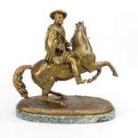 Henri Honoré Plé (1853-1922), nobleman (Henry VIII ?) on horseback, gold patinated bronze on