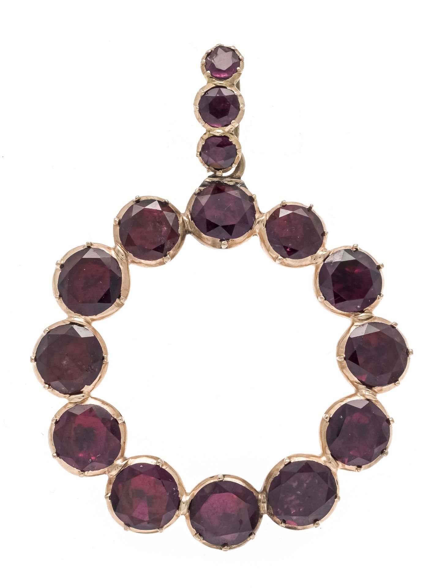 Garnet pendant RG 416/000 with partially gold-plated eyelet, unmarked, tested, with 12 and 3 round