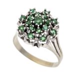 Emerald ring WG 585/000 with 17 round faceted emeralds 3.3 - 2.2 mm green, translucent - opaque,