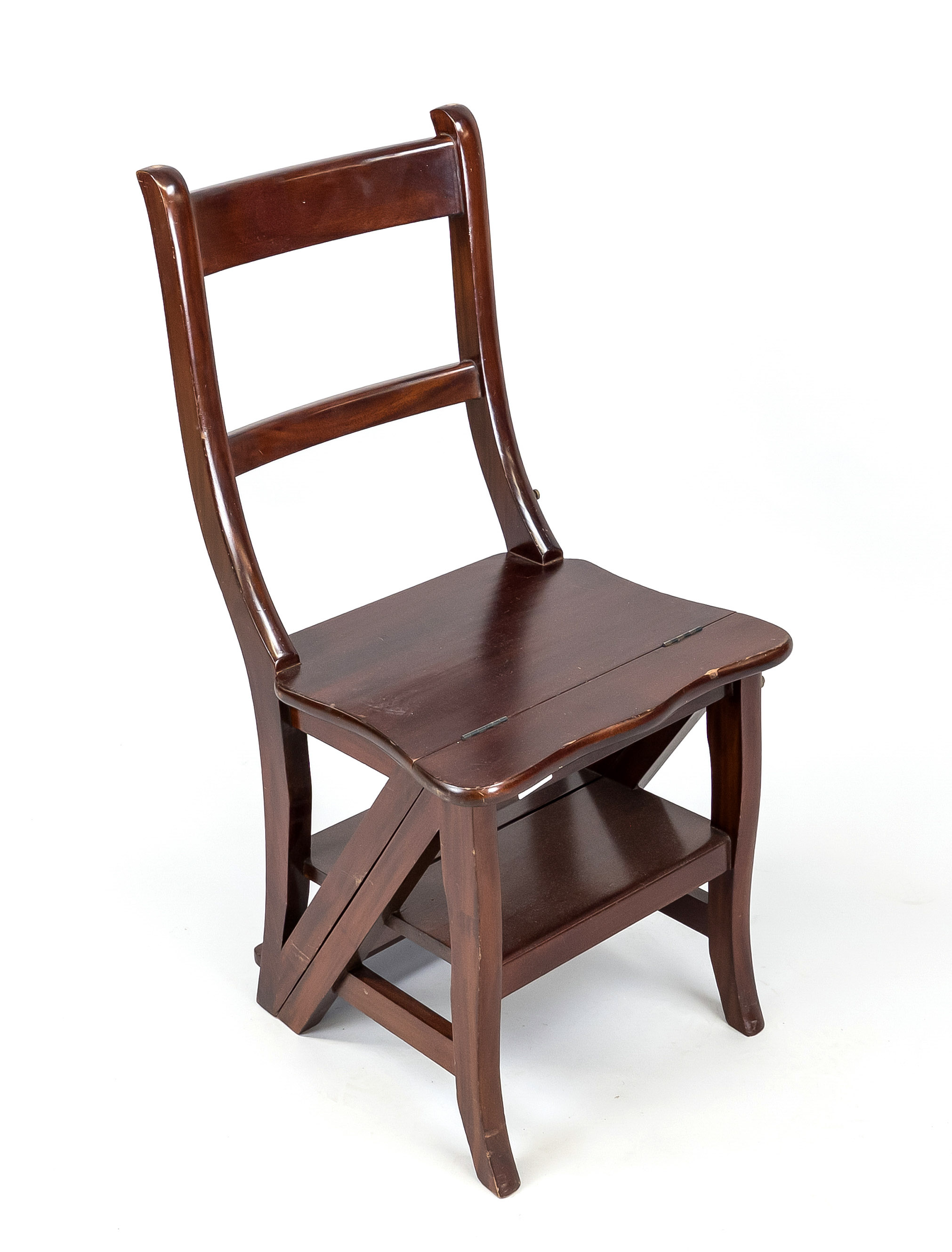 Ladder chair, 20th century, mahogany. Folded out 4 steps, slightly rubbed & bumped, h. max 88 cm