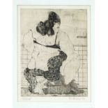 M. Victor, graphic artist c. 1972, three figurative etchings, ''Ästhel'', ''Adam'' and ''Fußbad'',