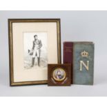 Mixed lot France, 19th century A miniature Napoleon, tempera on bone, signed ''Douilpard''(?), in