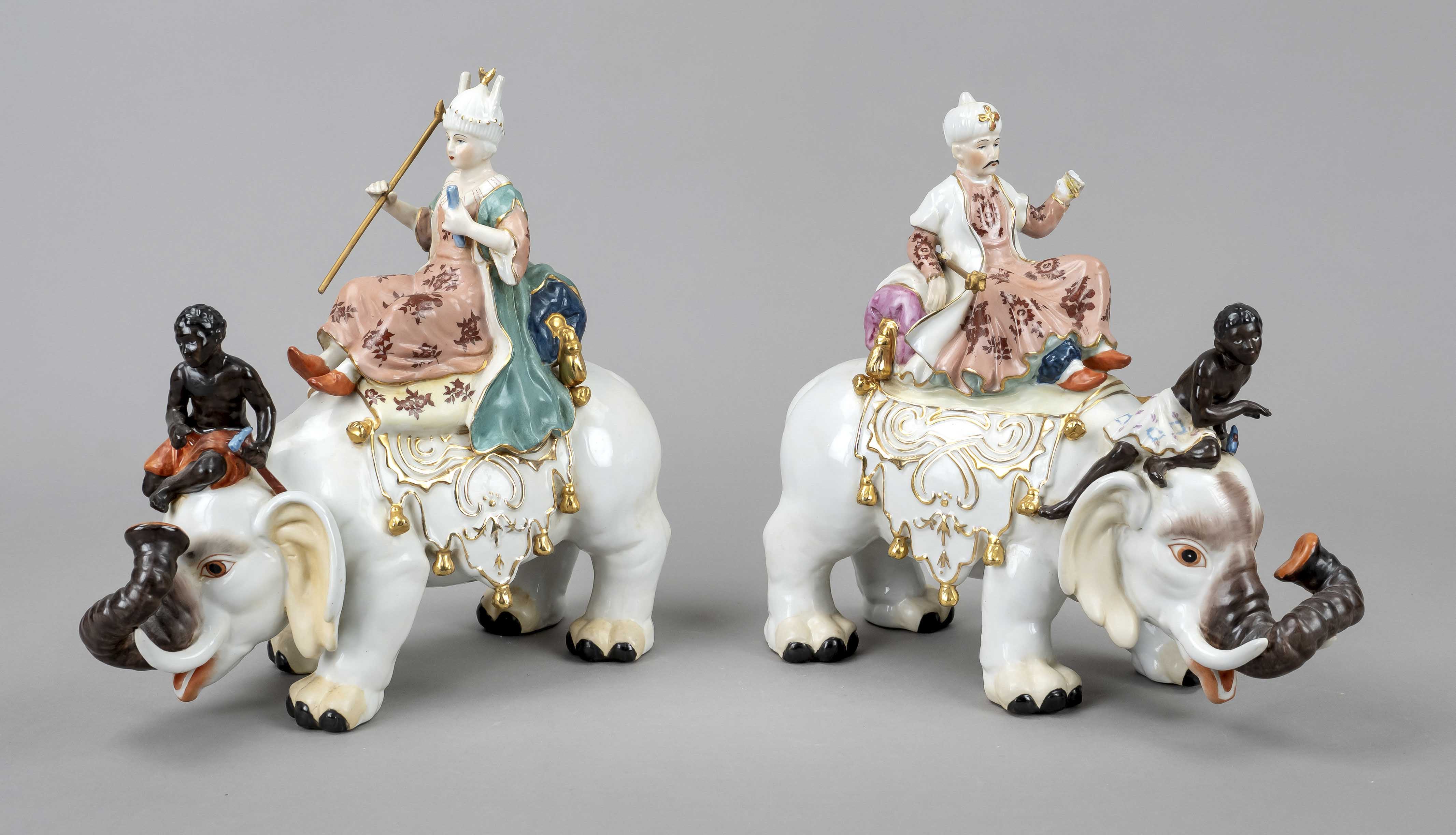 Pair of figures 'Sultan and sultana on elephants' after the Meissen model, 20th/21st century, marked - Image 2 of 2