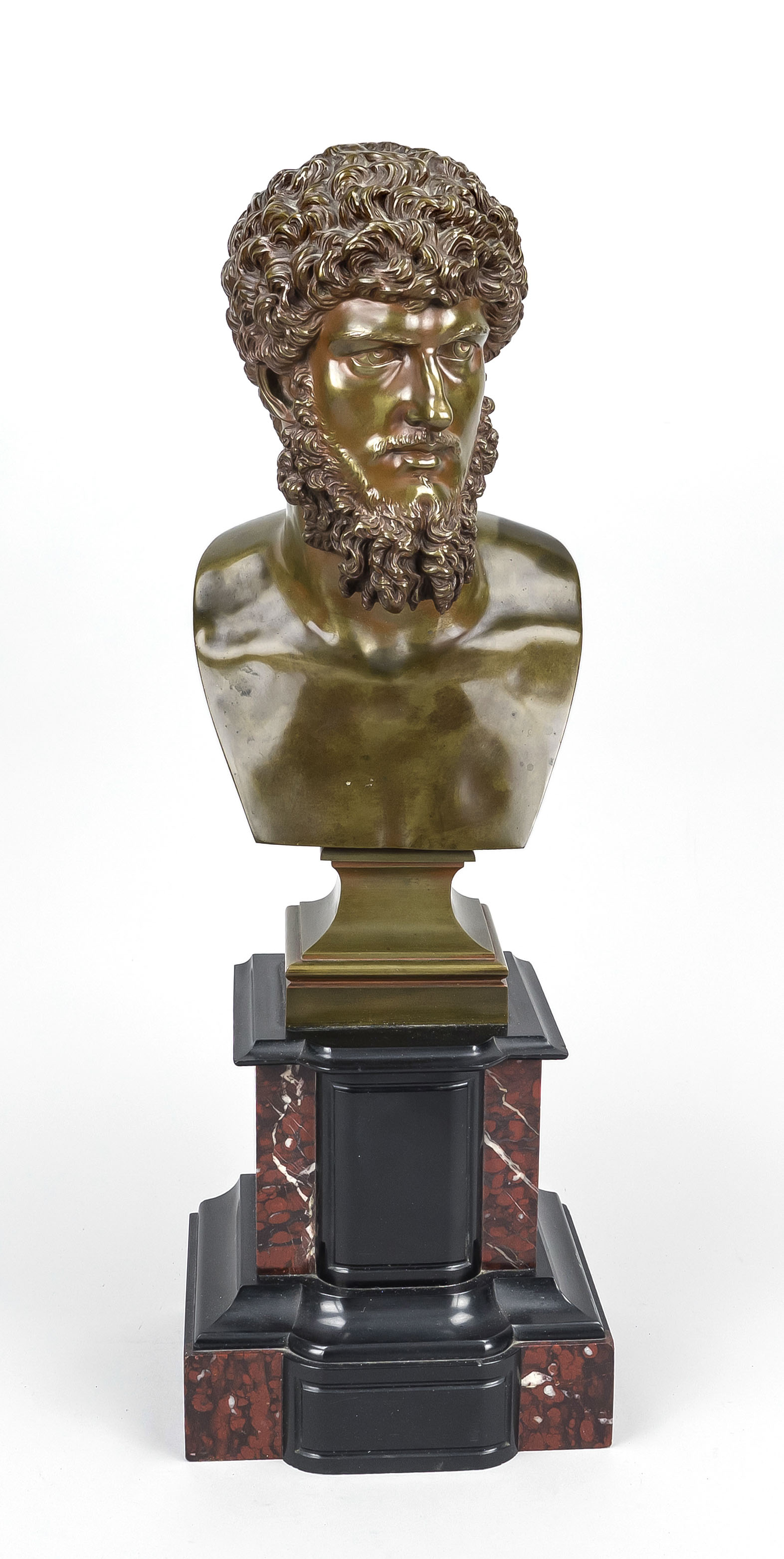 Bust of the Roman emperor Lucius Verus (130-169 AD), green patinated bronze after the antique