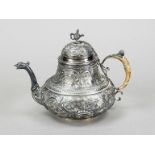 Teapot, Netherlands (?), 18th century, hallmarked silver, tremolier mark, on a round stand,