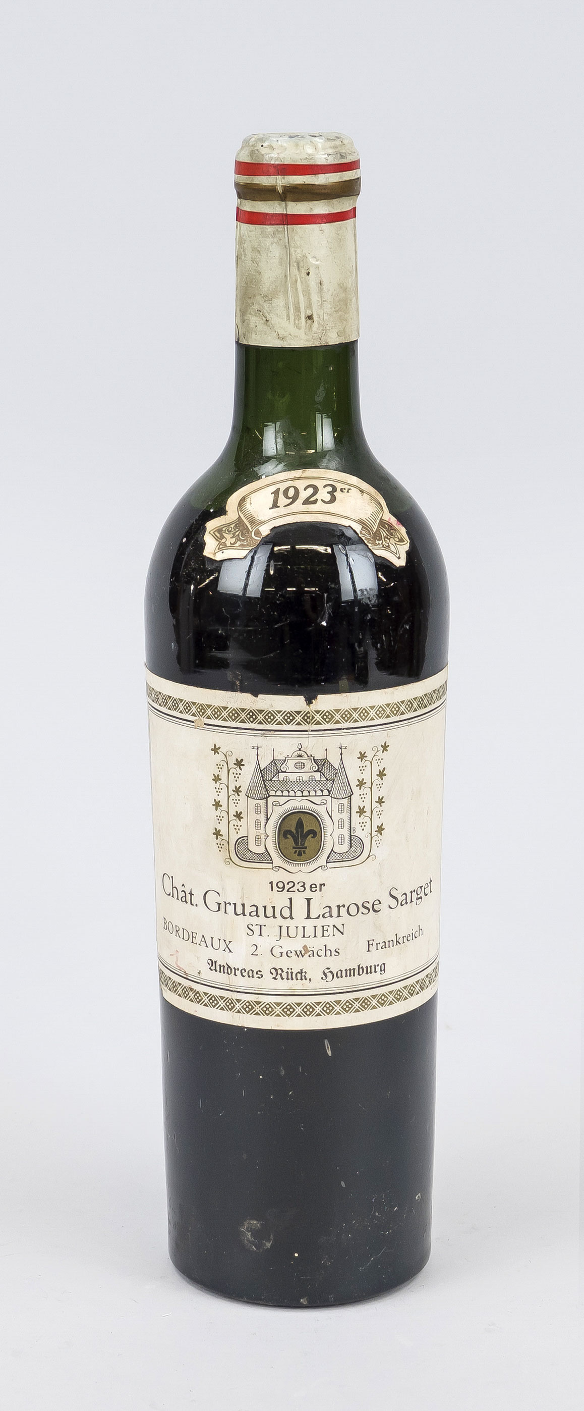 Bottle 1923 Chateau Gruaud Larose Sarget St. Julien red wine, level almost ''into neck''