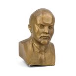 Soviet sculptor, mid 20th century, bust of Lenin, patinated bronze, inscribed in Cyrillic on the