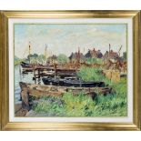 Unidentified Impressionist 1st half 20th century, Fishing boats in Gothmund (Lübeck), oil on card,