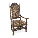 Armchair from around 1880, oak, carving typical of the period, 126 x 70 x 60 cm